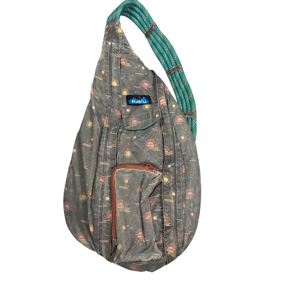 KAVU Rope Bag Sling Backpack Sun Mirage Print Grey Canvas Crossbody Bag
